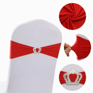 Stretch Chair Cover Sash Universal Fit Spandex Chair Bow with Crown Buckle for Hotel Restaurant Wedding Decor