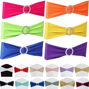 Stretch Chair Sashes Bands with Buckles Polyester Washable Reusable for Wedding Banquet Birthday Ceremony Events