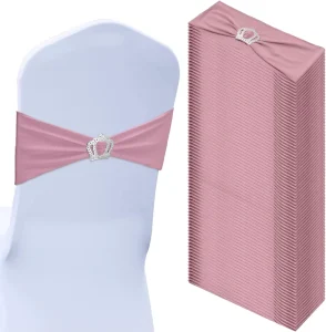 Stretch Chair Sashes with Crown Chair Sashes with Buckle Slider Wedding Elastic Cover