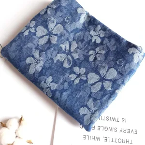 Stretch Printed Woven Jacquard Weft Denim Fabric Breathable Polyester Cotton PE Coated 380gsm Medium Weight Coat