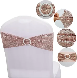 Stretch Sequin Chair Sashes Chair Stretchy Spandex Bands for Wedding Reception Events Banquets Chairs Decoration