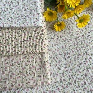 Stretch Spandex Pointelle Rib Knit Fabric Custom Flower Print 100% Cotton Pointelle Knitted Fabric
