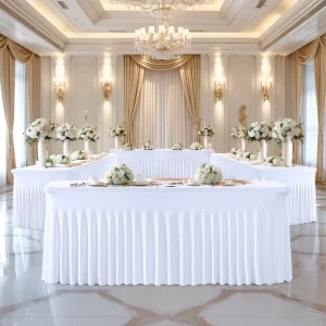 Stretch Square Polyester Wrinkle Free Durable Eco Friendly Customizable Modern Table Cover for Hotel Conference Use White