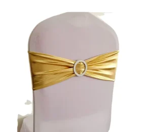 Stretch Wedding Chair Sash Tie Spandex Metallic Chair Bow Sash Bands With Round Buckle for Wedding Banquet Event