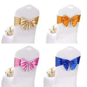 Stretch Wedding Chair Sash Tied Bow Gold Chair Sashes BowKnot Spandex Metallic Chair Bow Sash Bands for Wedding Banquet Event