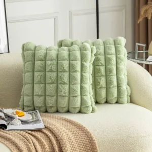 Strip Jacquard Soft Decorative Throw Faux Fur Cushion for Sofa Couch Bedding Home Decor