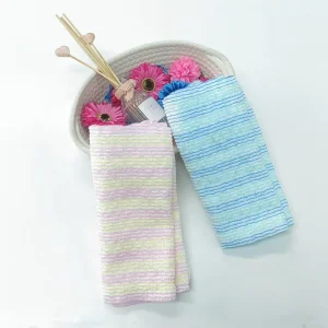 Stripe Design Exfoliating Polyester Washcloth Japanese Bath Scrubber for Women Body Wash Cloth for Back Cleaning Body Wash Towel