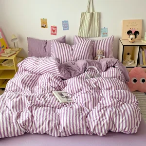 Stripe Duvet Cover Set European Style Summer Quilt Cover Single Size Microfiber Comforter Cover Set