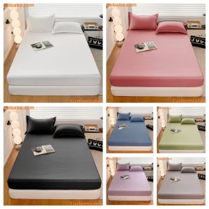 Stripe Fitted Bed Sheet Deep Pocket Mattress Cover for Hotel & Home Bedding
