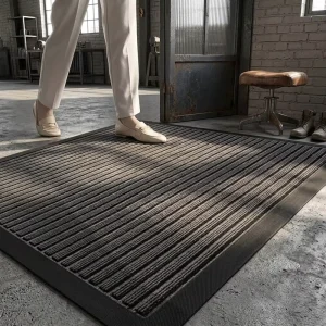 Stripe Grey Low Profile Non Slip Patio Entryway Floor Door Mat Rubber Custom Easy Clean Cushioned Front Door Mats