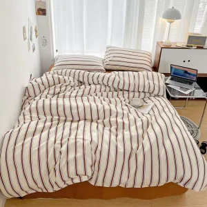 Stripe Series Printed Soft Duvet Cover Bedding Set Pillowcases 100% Organic Cotton Bedding Set