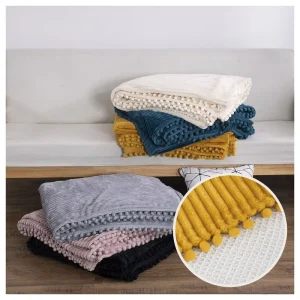 Stripe Solid Soft Warm Fluffy Other Custom Luxury Fleece Flannel Polyester Tassel Bed Blankets Throws for Winter Sofa