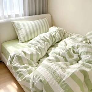 Stripe Washed Cotton Bedding Set 4Pcs Skin-Friendly Warm Duvet Cover Sheet Pillowcases Home Hotel Custom