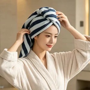 Striped Absorbent Hair Drying Cap Skin friendly Coral Fleece Household Shampoo Cover head Towel Customizable
