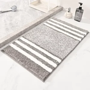 Striped Bath Mats for Bathroom Non Slip Fluffy Absorbent Microfiber Bath Mat Washable Shower Mat