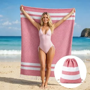 Striped Beach Towel Jacquard Terry with Bag