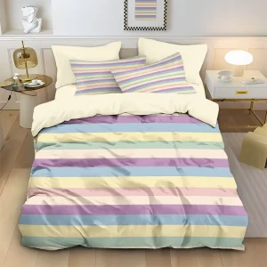 Striped Checkered Digital Print 3Pcs Bedding Set Skin Friendly Quilt Cover 100% Bamboo Fiber Duvet Cover Pillowcases