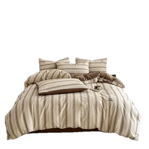 Striped Checkered Linen Sheets Linen Bed Cover Dry Skin Friendly Four Piece Bedding Set