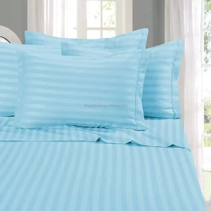 Striped Cooling Queen Sheets Set Fitted Flat Sheet Pillowcase Sets 4 Piece Super Soft Stripe Bed Sheet Deep Pocket