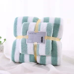 Striped Coral Velvet Towel Bath Towel Set Water Absorbent Lint Free Soft Face Bath Towel Gift Set