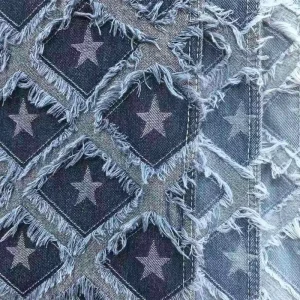 Striped Cut Star-Patterned Printed Woven Eco-Friendly Durable Denim Fabric for Boys and Girls Polyester/Cotton with Tassel