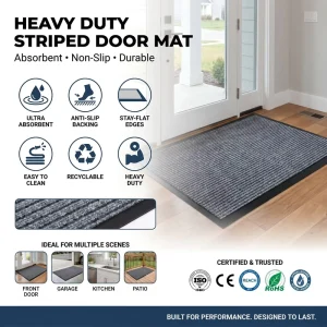Striped Door Mat Heavy Duty Modern Polyester Low Pile Outdoor Non-slip Waterproof Welcome Entrance Door Mat for Home