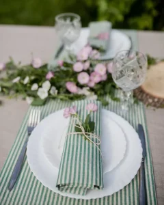 Striped Green Linen Cotton Cloth Napkins Striped Green Wedding Napkin Wedding Table Cloths Cotton Linen Dinner Napkins