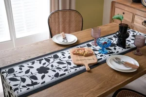 Striped Jacquard Cotton Table Runner for Restaurant Banquet Decorations Black 35x180cm