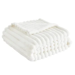 Striped Knitted Throw Blanket 100% Polyester Cream White King Size Soft Warm Cozy Four Seasons Use