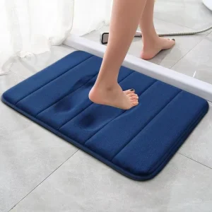 Striped Memory Foam Bath Mat Non Slip Rubber Back Super Absorbent Machine Washable Bathroom Rug for Shower Room Hotel Home Use