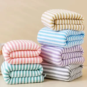Striped Microfiber Bath Towels Customizable Quick Dry Soft Absorbent Shower Towels for Home Bathroom