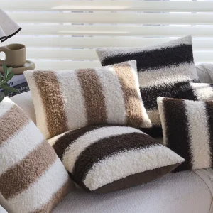 Striped Nordic Style Polyester Throw Pillow Cover for Living Room Sofa Cushion Guesthouses Hotels & Model Rooms Teddy Fleece