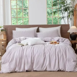 Striped Pattern High Quality Bedding Skin Friendly Pillowcase Comfortable Twin 3pcs Linen Duvet Cover Set for All Seasons