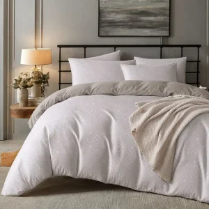 Striped Plant Comforter Set Queen Size Pink White Jacquard Pure Cotton 3 Piece 200TC All Season Breathable Durable