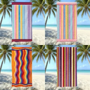 Striped Print Microfiber Beach Towel Sand Free Quick Dry Adult Swimming Bath Towel Support Custom Logo Pattern