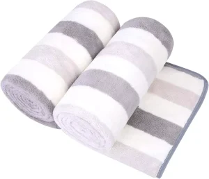 Striped Quick-Dry Antimicrobial Coral Fleece Woven Bath Towel for Hotel Hospitality Home Use