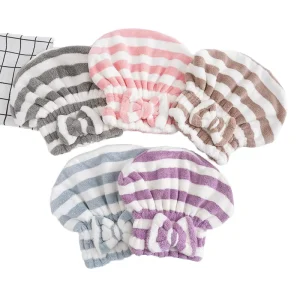 Striped Quick Dry Long Short Curly Hair Drying Towel Turban Bath Shower Cap Soft Highly Absorbent Microfiber