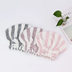 Striped Quick Dry Long Short Curly Hair Drying Towel Turban Bath Shower Cap Soft Highly Absorbent Microfiber