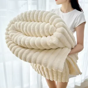 Striped Sherpa Blanket Super Soft Cozy Plush Fleece Flannel Modern Lightweight Comforter 100% Polyester