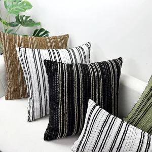 Striped Square Pillowcase American Style Plain Solid Color 3D Plush Soft Cushion Sofa Bedroom Throw Pillow with Invisible Zipper