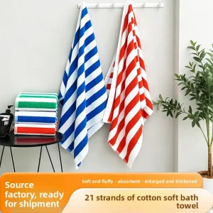 Striped Thickened Large Pure Cotton Bath Towel for Cross border Dyed and woven Beach Towel Lounge Chair Wrap Bathing Swimming