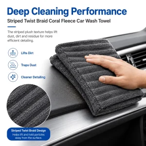 Striped Twisted Loop Microfiber Car Drying Towel Super Absorbent Quick Dry Lint Free for Auto Detailing