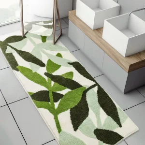 Strong Water Absorbent Leaves Design Tufted Long Runner Rug Non Slip Plush Boho Microfiber Bath Mat