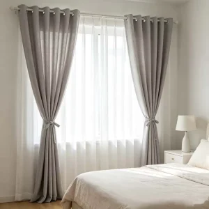 Stylish Grommet Curtains Valances Blackout Custom Motorized Smart Remote Control Wall Mount Polyester Linen Modern All Season