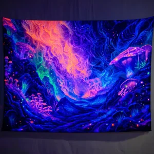 Stylish Modern UV Wall Tapestry Custom Pattern Blacklight Reactive Printed Knitted Wall Hanging Decor for Trendy Living Rooms