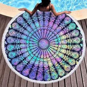 Sublimation Microfiber Personalized Beach Towel with Logo Round Beach Towel with Tassel Custom Print Sand Free Towel