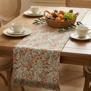 Summer American Retro High-end Jacquard Fabric Bohemian Table Runners Floral Tassel Table Runner