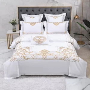 Summer Anne’s 100% Egyptian Cotton Luxury Seven Piece Set Embroidery Cotton Duvet Cover Sets
