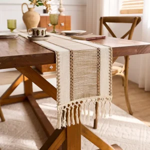 Summer Anne’s American Countryside Farmhouse Style Cotton Tassel Hollow Party Kitchen Table Decoration Table Runner