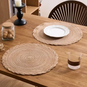 Summer Anne’s French Countryside Style Farmhouse Placemat Cotton Yarn Round Braid Lace Place Mat